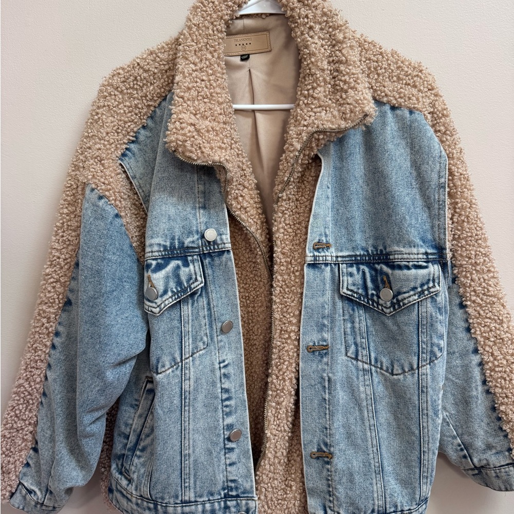 Blank NYC Blue and Tan Sherpa Jean Jacket
